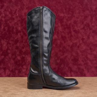 Frye Women Melissa Zip Button Black Leather Classic Riding Equestrian Boots 6