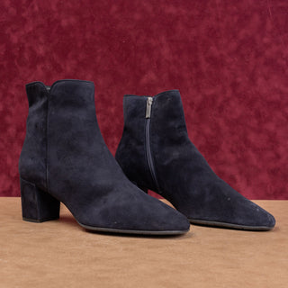 Aquatalia Women Navy Blue Suede Zip Ankle Dress Square Toe Boots sz 12