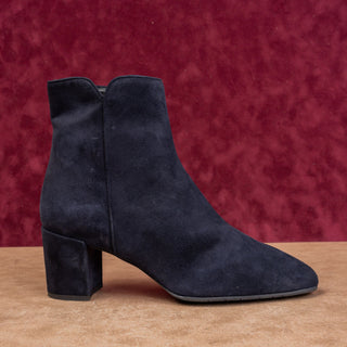 Aquatalia Women Navy Blue Suede Zip Ankle Dress Square Toe Boots sz 12
