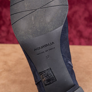 Aquatalia Women Navy Blue Suede Zip Ankle Dress Square Toe Boots sz 12