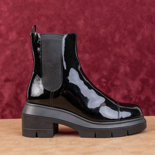 Stuart Weitzman Women Norah Chelsea Black Patent Leather Platform Boots size 9