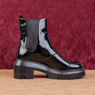 Stuart Weitzman Women Norah Chelsea Black Patent Leather Platform Boots size 9