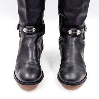Michael Kors Women Arley Black Leather MK Slate Equestrian Riding Boots size 7.5