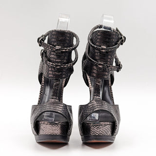 Leon Max Women Bugsy Snake Leather Platform Black Open Toe heels size 6.5
