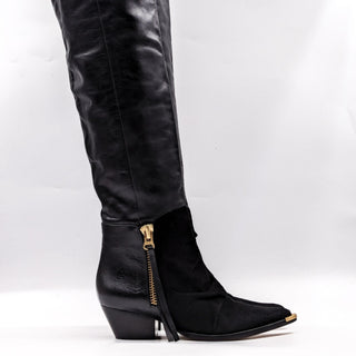 Schutz Women Tenia Western Cowboy Pinty Toe Black Leather OTK Boots size 5
