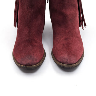 Karl Lagerfeld Paris Women Sixte Burgundy Suede Tassel Ankle Boots size 6