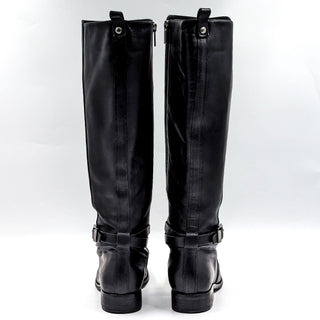 Michael Kors Women Arley Black Leather MK Slate Equestrian Riding Boots size 7.5
