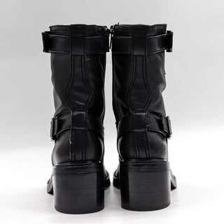 Vince Camuto Women Vergila Black Leather Moto Bike Chunky boots Size 8