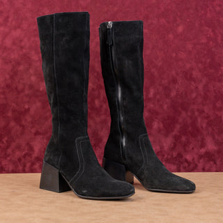 Blondo Women Tess Black Suede Waterproof Block Heel Knee Zip Boots sz 7