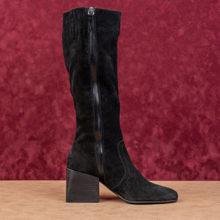 Blondo Women Tess Black Suede Waterproof Block Heel Knee Zip Boots sz 7