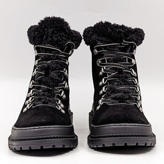 Splendid Wmn Yvonne Faux Trim Black Suede Warm Winter Lug Combat Boots sz 10