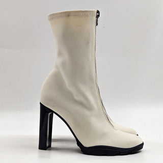 Alexander Mcqueen Women Scuba Sock Ivory Fabric Heel Zip Boots sz 6.5US EUR37