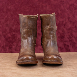 Frye Women Carmel dark brown Leather Strap Western Cowboy Ankle Boots sz 6.5