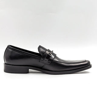 BOSS by Hugo Boss Men Black Leather Horsebit Logo Loafers size 6