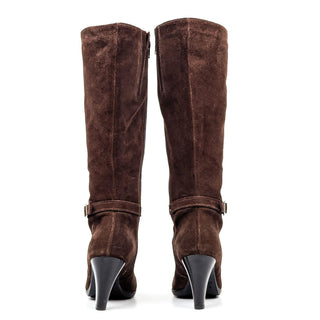 La Canadienne Women Waterproof Brown Suede Heeled Buckle Zip Knee Boots size 6