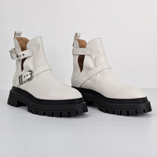 Stuart Weitzman Women White Leather Maverick Summer Strap Ankle Boots sz 8