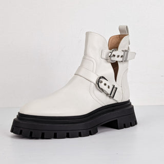 Stuart Weitzman Women White Leather Maverick Summer Strap Ankle Boots sz 8