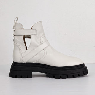 Stuart Weitzman Women White Leather Maverick Summer Strap Ankle Boots sz 8
