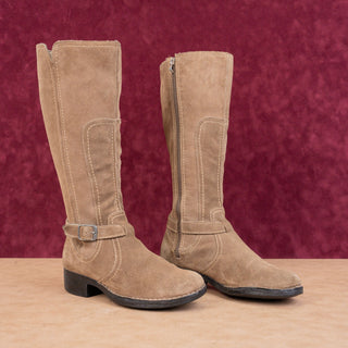 Clarks Women Derby Tan Leather Vintage Retro 90s Riding Knee Boots sz 7