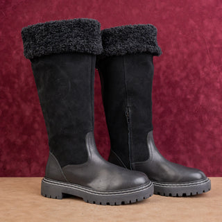 Splendid Antonia Faux Fur Cuff Black Suede Warm Winter Lug Boots sz 11