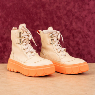 Sorel Women Caribou X Lace-up Waterproof Orange Cream Leather Platform Boots 9.5