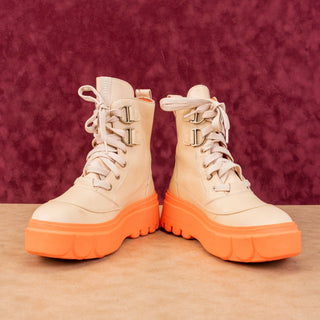 Sorel Women Caribou X Lace-up Waterproof Orange Cream Leather Platform Boots 9.5