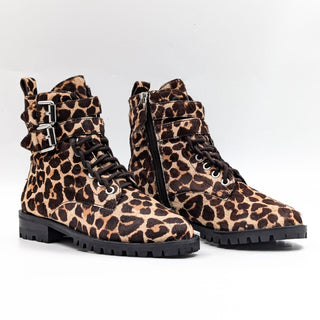 Rebecca Minkoff Women Jaiden Leopard Print Zip Lace-up Combat Boots size 5.5