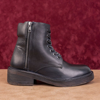 Vintage Foundry Women Allison Burnished Black Leather Lace-up Combat Boots sz 8