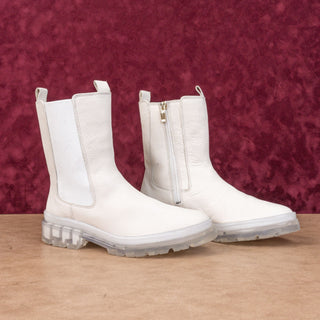 Ara Women Dover White Cream Leather Zip Lug Ankle Chelsea Boots sz 9US UK7