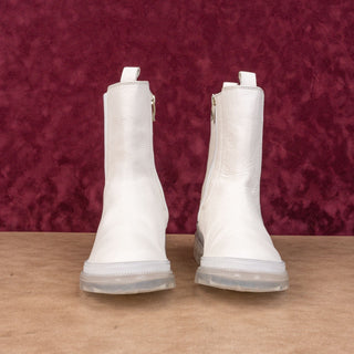 Ara Women Dover White Cream Leather Zip Lug Ankle Chelsea Boots sz 9US UK7