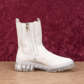 Ara Women Dover White Cream Leather Zip Lug Ankle Chelsea Boots sz 9US UK7