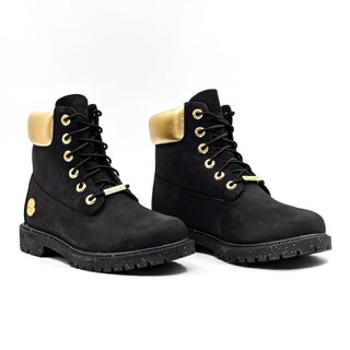 Timberland Wmn Heritage Gold Glitter 6in Premium Black Leather Combat Boots sz 8