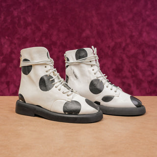 Marsell Women Gomello Polka Dots Fashion Combat Leather Boots sz 7US EUR37