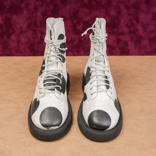 Marsell Women Gomello Polka Dots Fashion Combat Leather Boots sz 7US EUR37