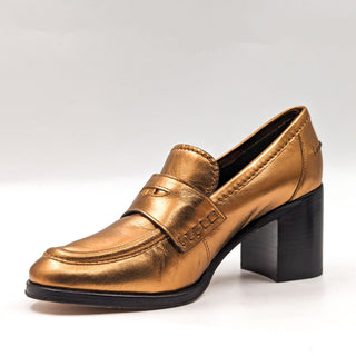 Veronica Beard Women Penny Leather Gold Metallic Heel Loafers size 8