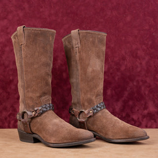 Frye Women Harness Western Cowboy Brown Distress Cottage Boho Boots sz 8.5