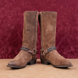 Frye Women Harness Western Cowboy Brown Distress Cottage Boho Boots sz 8.5