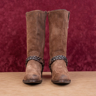 Frye Women Harness Western Cowboy Brown Distress Cottage Boho Boots sz 8.5