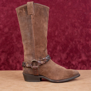 Frye Women Harness Western Cowboy Brown Distress Cottage Boho Boots sz 8.5