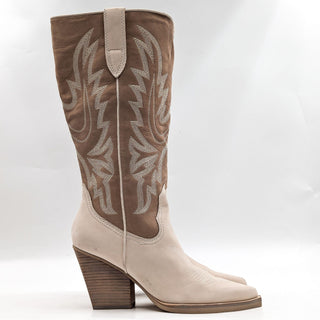 Dolce Vita Wmn Blanch Western Cowgirl Light Ivory Beige Suede Tall Boots Sz 8.5