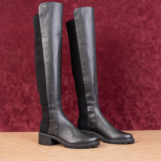 Stuart Weitzman Women Alina Black Leather Stretch OTK Fashion Boots 5.5US EUR36