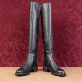 Stuart Weitzman Women Alina Black Leather Stretch OTK Fashion Boots 5.5US EUR36