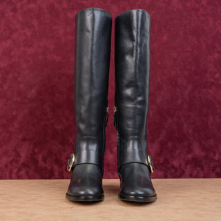 Tory Burch Women Sofia Black Leather Buckle Equestrian Riding Tall Boots sz 5