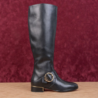 Tory Burch Women Sofia Black Leather Buckle Equestrian Riding Tall Boots sz 5