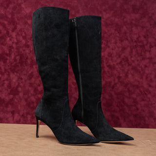 Stuart Weitzman Women 85 Pointy Toe Black Suede Fashion Party Knee Boots sz 7.5