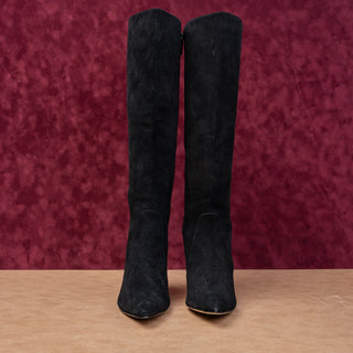Stuart Weitzman Women 85 Pointy Toe Black Suede Fashion Party Knee Boots sz 7.5