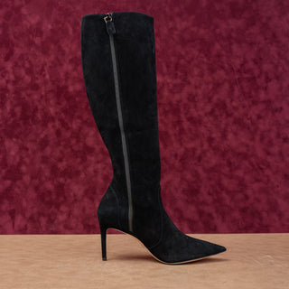 Stuart Weitzman Women 85 Pointy Toe Black Suede Fashion Party Knee Boots sz 7.5
