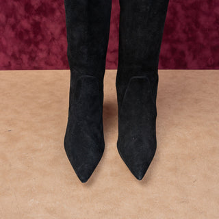 Stuart Weitzman Women 85 Pointy Toe Black Suede Fashion Party Knee Boots sz 7.5