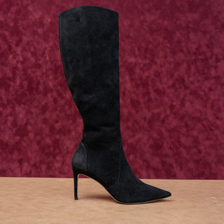 Stuart Weitzman Women 85 Pointy Toe Black Suede Fashion Party Knee Boots sz 7.5