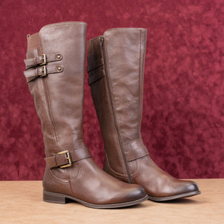 Naturalizer Women Jessie Strap Zip Brown Leather Buckle Riding Boots Size 8